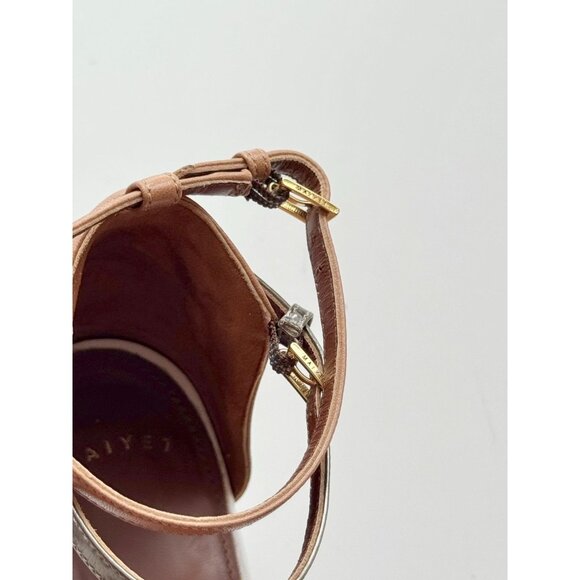 MAIYET Tan White Gold Colorblock Studded Stacked Block Heel Sandals, Size 39 - Picture 11 of 16